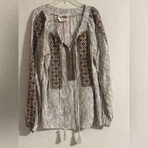 Savanna Jane Brown and Cream Embroidered Top